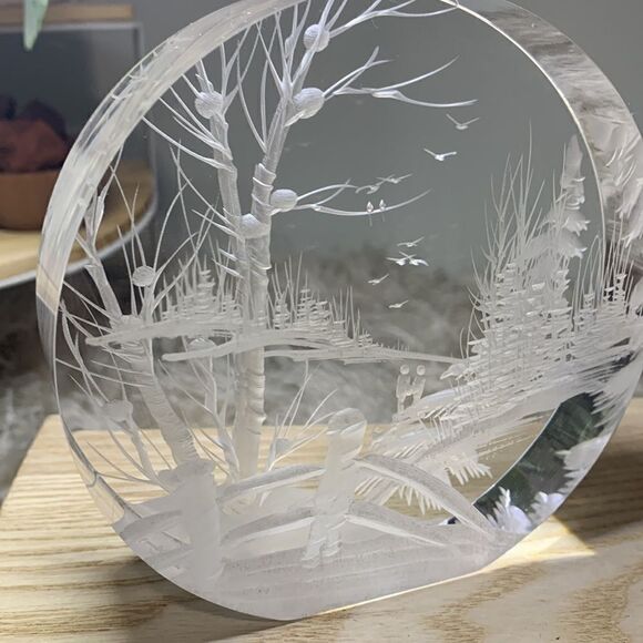 Vintage 1999 Lucite Outdoor Scene Reverse Carved Sculpture by Frank Albrecht FRA - Picture 6 of 17